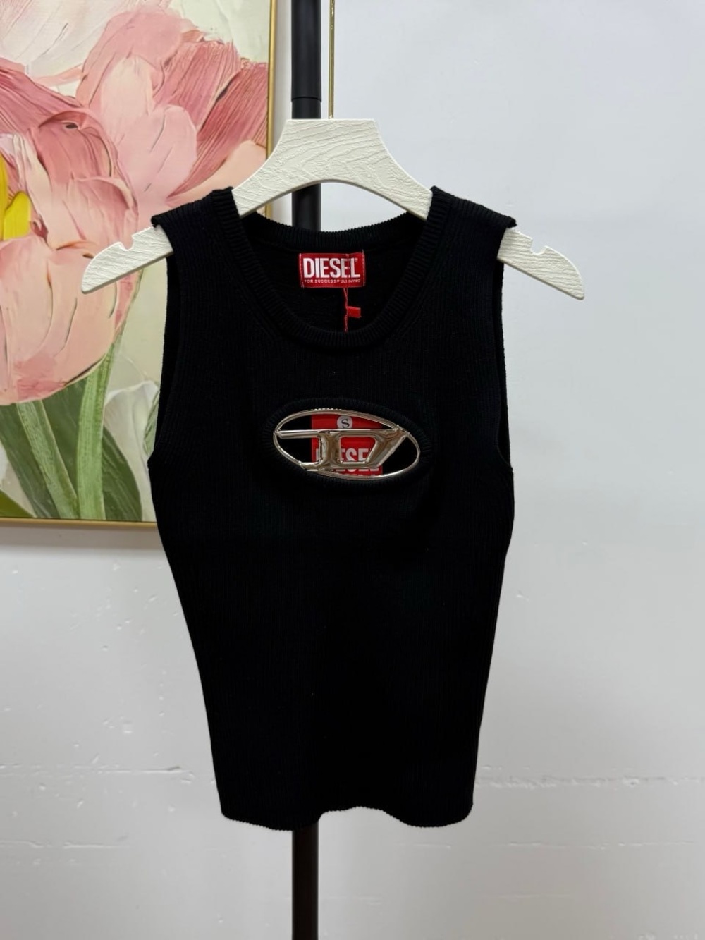 Diesel Black Ribbed Tank with Emblem Cutout